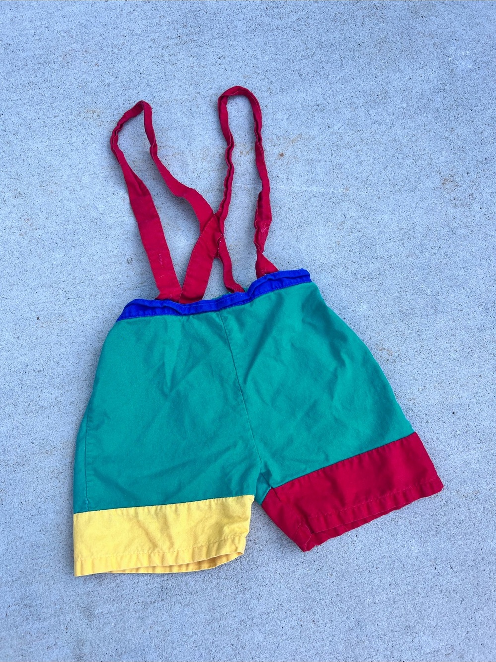 Vintage Gymboree Colorblock Suspender Shorts - Teal, Red, Yellow 3T
